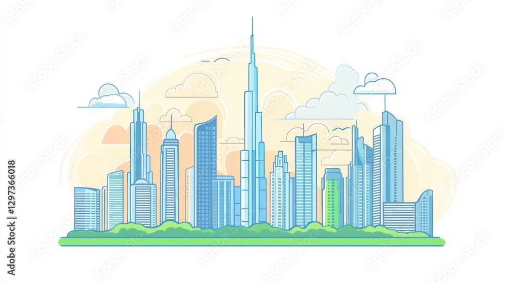 Obraz premium Dubai Skyline Cityscape Illustration