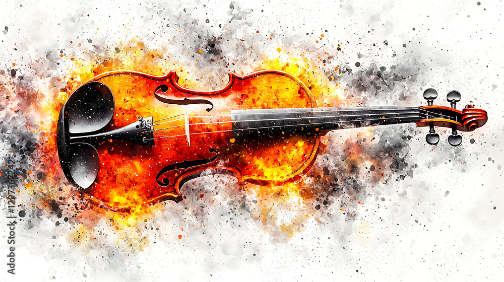Fototapeta premium Abstract violin on fire, creative design, visual art, artistic image for music posters or album covers