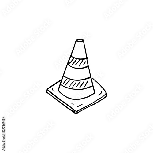 Traffic cone vector hand-drawn doodle sketch black outline icon element.