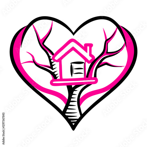 Heart-treehouse icon with vibrant colors, nature and love concept