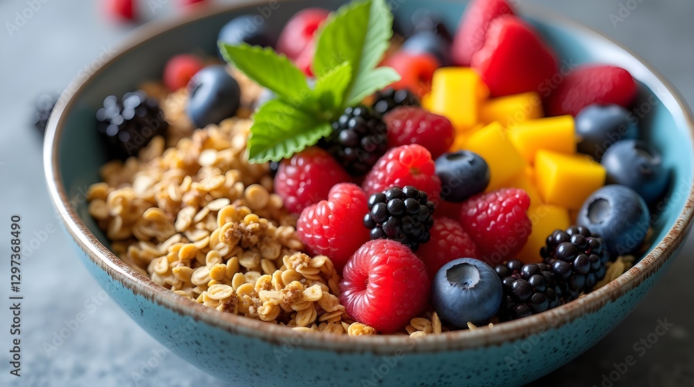 Vibrant Fruit Bowl with Fresh Berries, Mango, and Granola Vibrant Fruit Bowl with Fresh Berries, Mango, and Granola