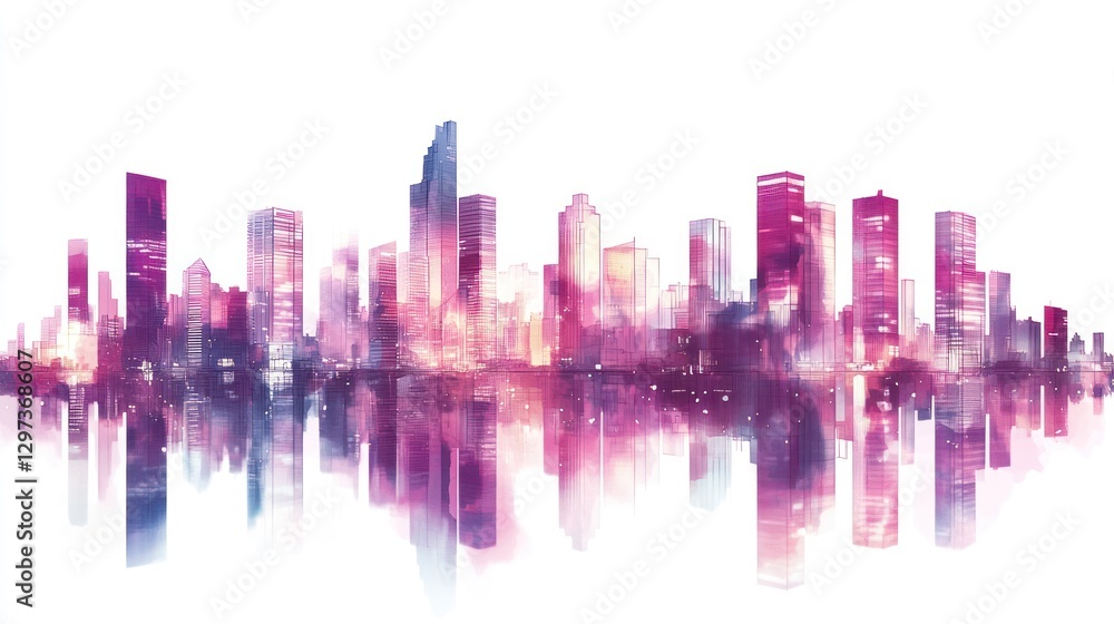 Fototapeta premium Cityscape Reflection - Night View - Artistic