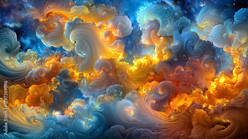 Abstract swirling cosmos, vibrant colors. Possible use Desktop wallpaper, modern art print