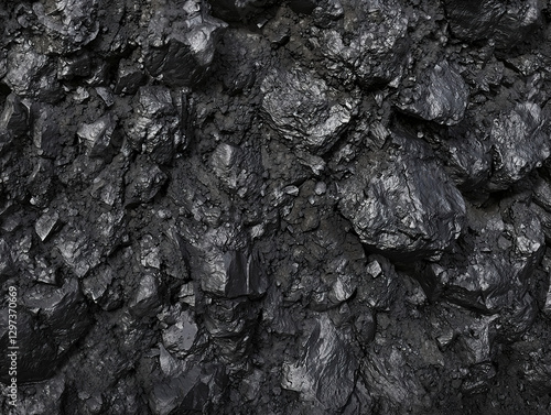 Close-up image of a pile of dark coal rocks.