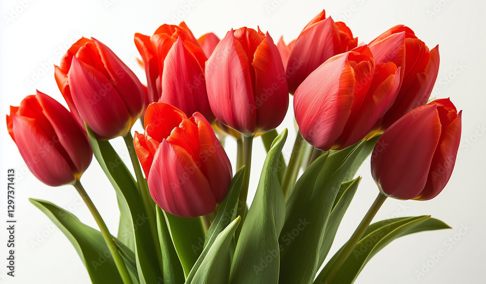 Vibrant Red Tulip Bouquet. Red tulips on white background Vibrant Red Tulip Bouquet. Red tulips on white background