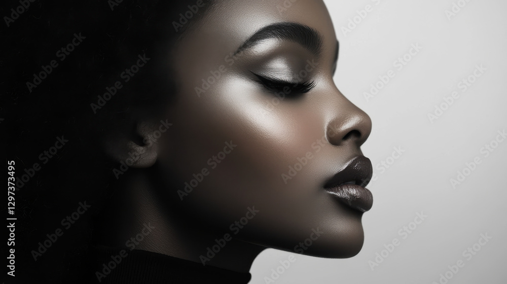 Elegant close up portrait of a beautiful woman with smooth glowing skin, captured in soft lighting with a serene expression, high fashion aesthetic, and a minimalist neutral background Elegant close up portrait of a beautiful woman with smooth glowing skin, captured in soft lighting with a serene expression, high fashion aesthetic, and a minimalist neutral background