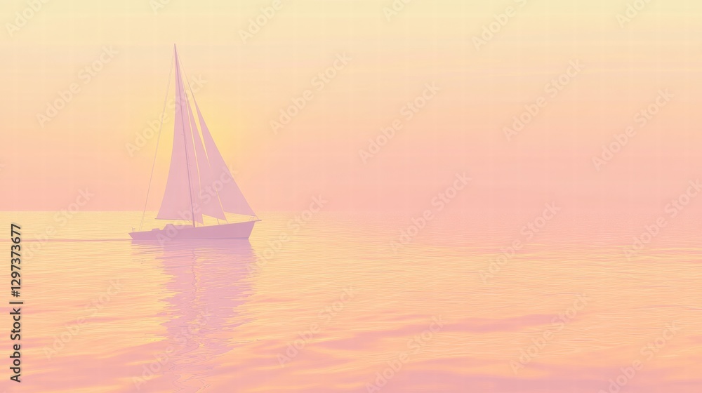 Sailing into a serene sunset over calm water with pastel colors reflecting in the sky. Generative AI Sailing into a serene sunset over calm water with pastel colors reflecting in the sky. Generative AI