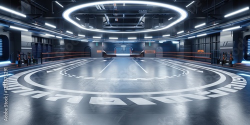 Futuristic sports arena with lights for training, or competition. Interior design concept