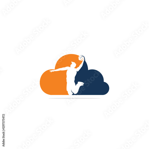 Basketball Sport cloud shape vector logo design. Basketball player slam dunk design vector.