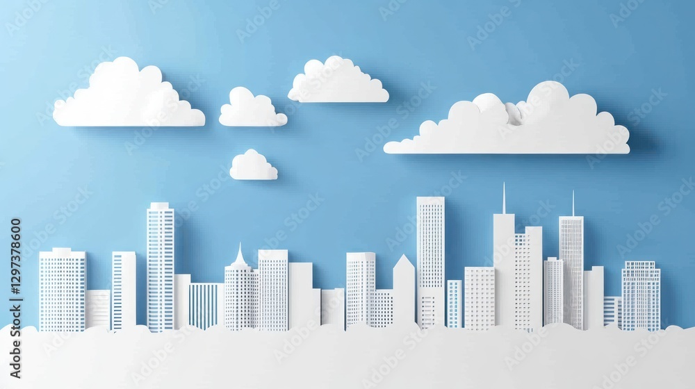 Fototapeta premium Paper Cut Cityscape Clouds Background