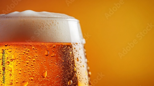 Close-up of Cold Beer with Foam / 泡立つ冷たいビールのクローズアップ