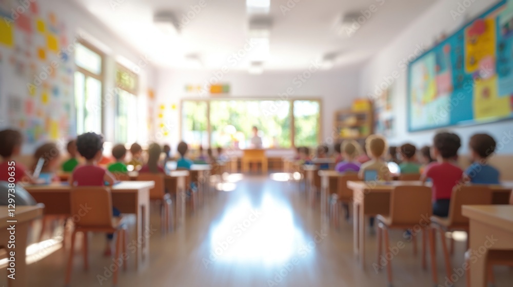 Bright Classroom Scene with Students Focused on Learning Activities Bright Classroom Scene with Students Focused on Learning Activities