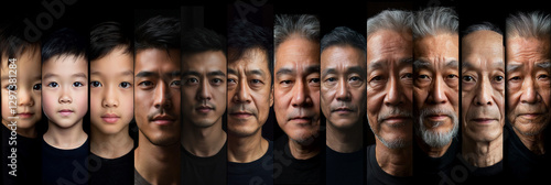 This collage traces the transformation of a man, visually depicting his graceful progression from innocence of youth to the wisdom of old age, with each stage capturing the subtle beauty of aging

