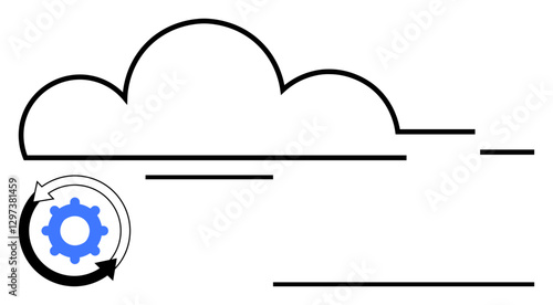 Cloud outline with a gear and circular arrows symbolizing automation, data sync, and integration. Ideal for cloud technology, computing, automation, data processes, digital systems, synchronization