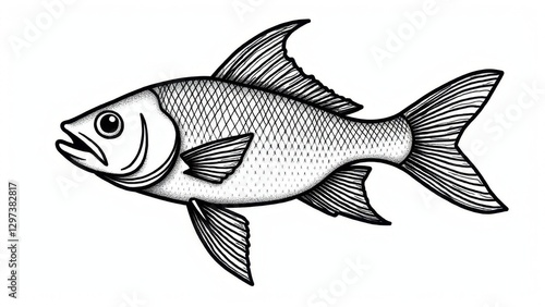 Coloring book pages fish with detailed scales and fins, perfect for kids and adults to color