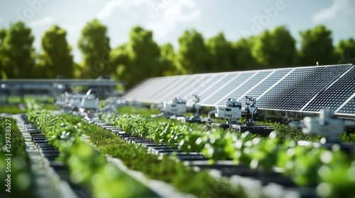 A global agricultural corporation uses solar-powered robots for planting, harvesting, processing, and packaging, maximizing food production.