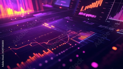 Marketing analysis with digital charts and graphs flat design front view technology theme animation vivid.