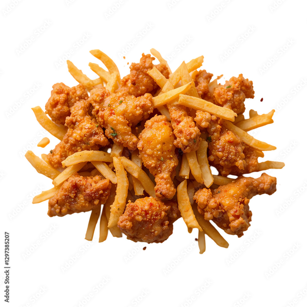 Crispy Chicken Bites & Fries: Fast Food Feast isolated on transparent background