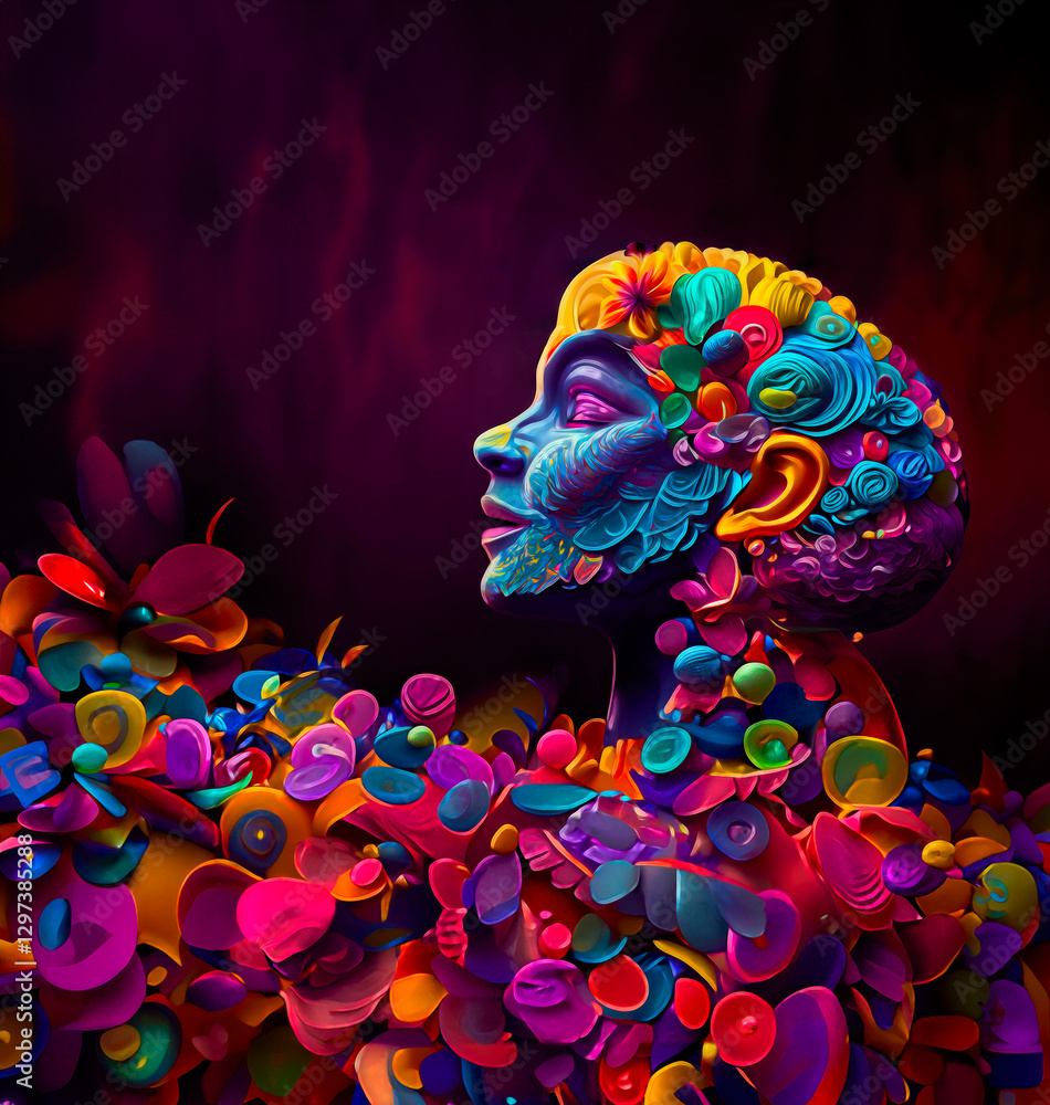 Abstract of a persons head with flowers conceptual image