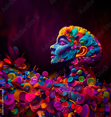Abstract  of a persons head  with flowers conceptual image 