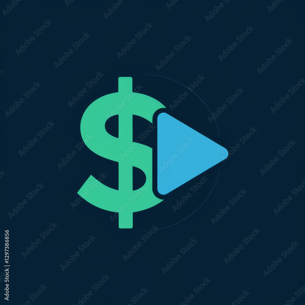 Obraz premium Money and play button icon for financial video content