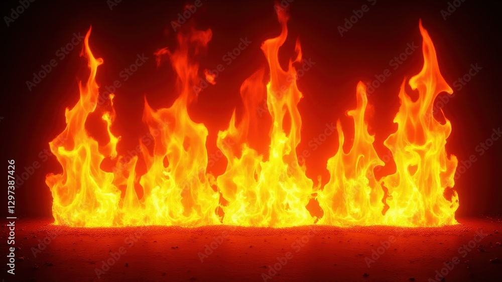 Obraz premium Bright flames rising from the ground, creating a vivid and intense display of fire.