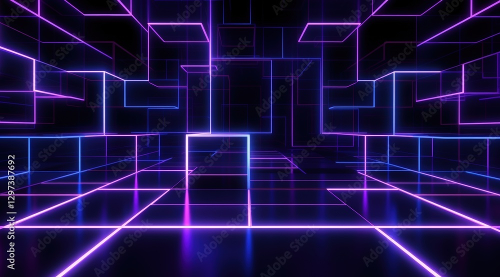 Glowing lines form a network. Neon lights in a dark background. Good for future concepts Glowing lines form a network. Neon lights in a dark background. Good for future concepts