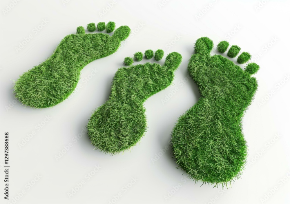 Three footprints made of grass. AI. Three footprints made of grass. AI.