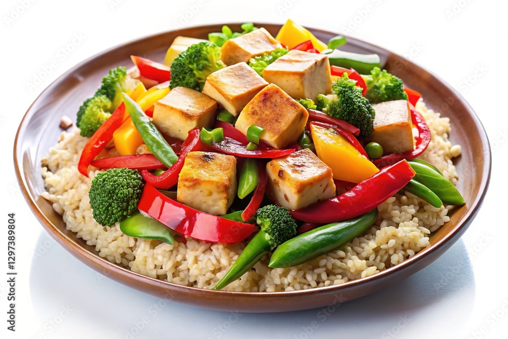 Colorful Vegetable Stir-Fry with Tofu and Brown Rice for a Nutritious Meal Colorful Vegetable Stir-Fry with Tofu and Brown Rice for a Nutritious Meal