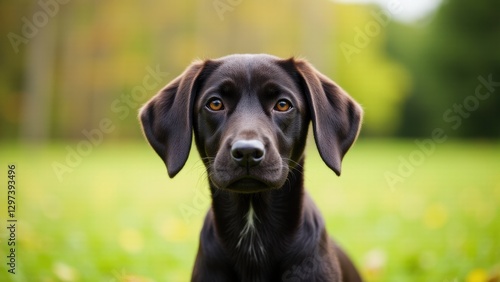 Wallpaper Mural A lab and poodle mix dog stands in a grassy field with a blurred background of trees. Torontodigital.ca