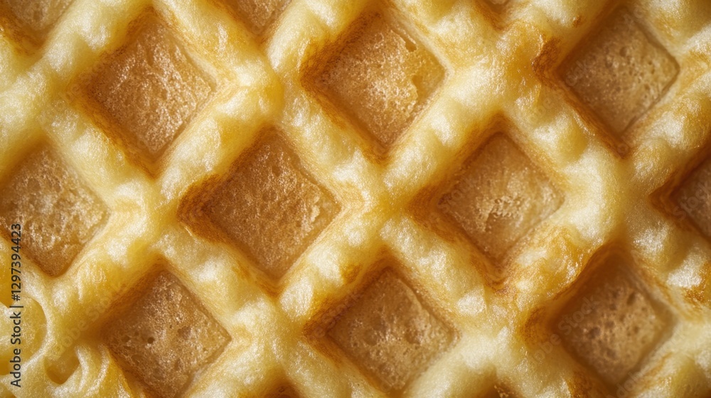 Golden-brown waffle pattern texture close-up Golden-brown waffle pattern texture close-up