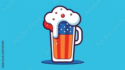 Creative vector illustration of a beer mug featuring stylized foam and an American flag theme against a vibrant background