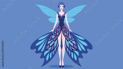 Elegant vector illustration of a fairy with butterfly wings, showcasing a whimsical design in shades of blue and purple