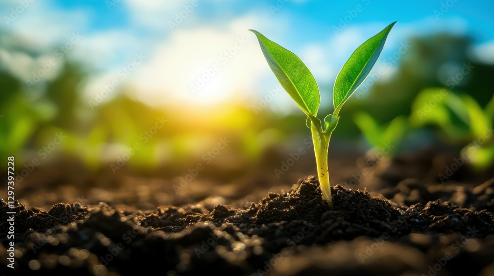 A sprouting seed in rich soil with a bright sky above, representing the foundation of a growth mindset. A sprouting seed in rich soil with a bright sky above, representing the foundation of a growth mindset.