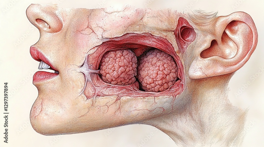 Obraz premium Artistic illustration depicts the human face anatomy showcasing salivary glands