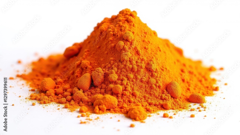A pile of powdered annatto, a bright orange-red condiment and food coloring derived from the seeds of the achiote tree.