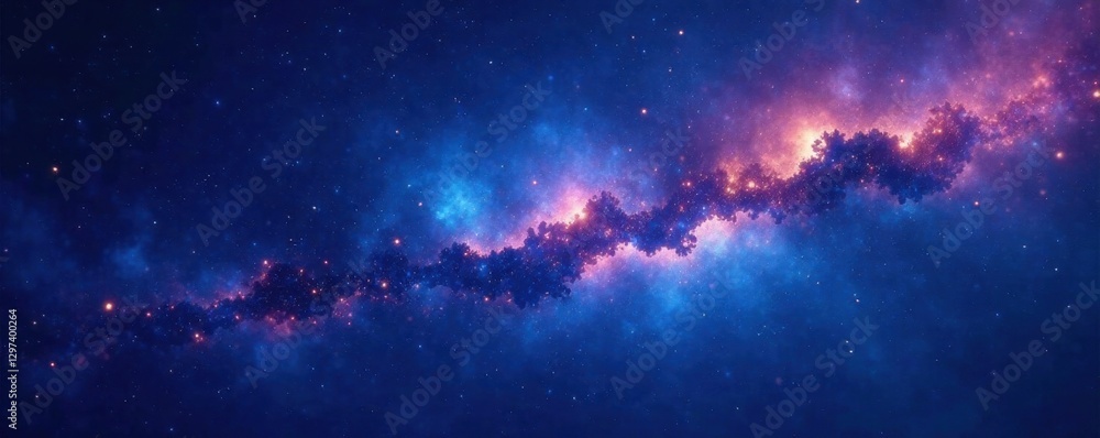 Naklejka premium Ethereal glow of stars against deep blue background, blue, celestial