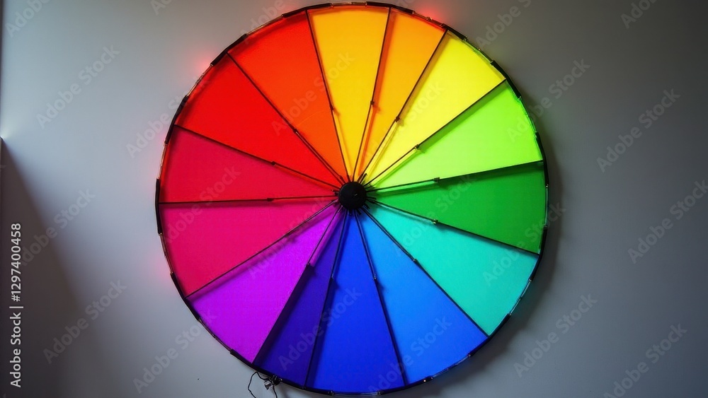 Obraz premium A vibrant rainbow wheel with multiple colored segments arranged in a circular pattern.