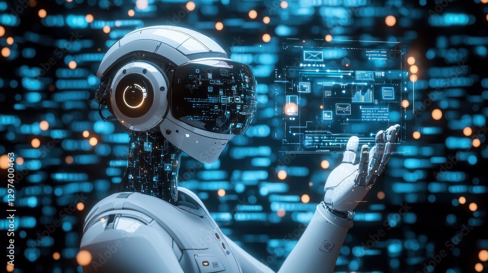 Modern AI Digital Assistant Enhancing Productivity on Holographic Interface