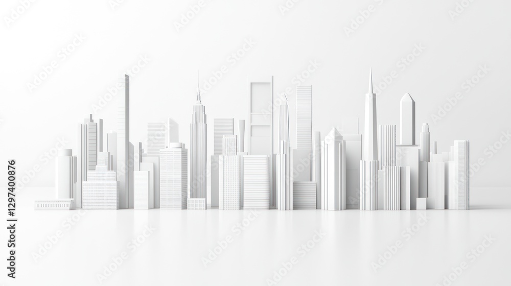 Fototapeta premium 3D Model White City Skyline