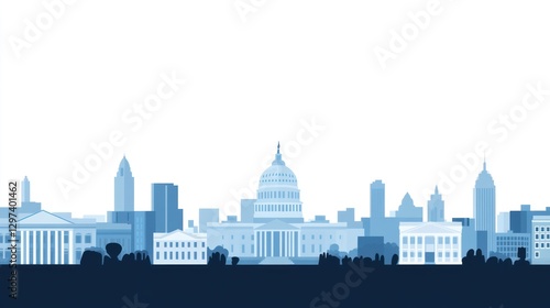 Washington DC Skyline Silhouette, Blue Tone, Cityscape, Background, Illustration, Stock Photo