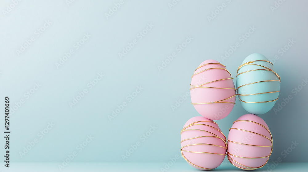 Fototapeta premium Easter eggs tied with a golden rope background