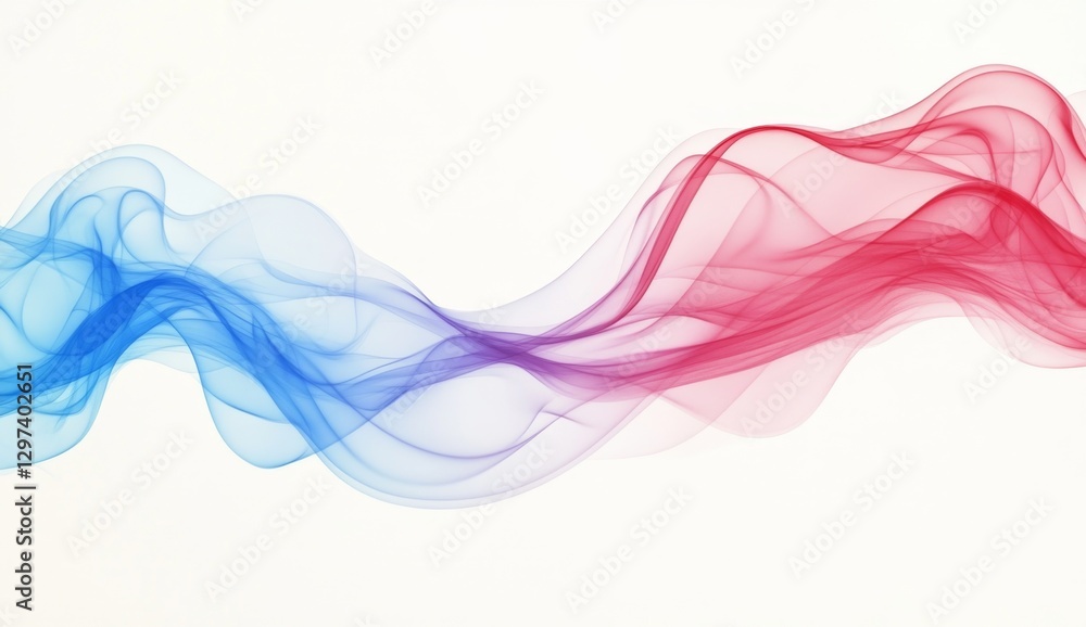 Abstract flowing smoke waves, red and blue, white background Abstract flowing smoke waves, red and blue, white background