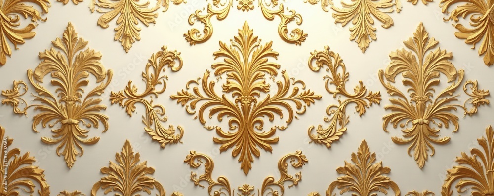 Opulent damask design with intricate gold and cream patterns, textured and luxurious feel, gold, texture Opulent damask design with intricate gold and cream patterns, textured and luxurious feel, gold, texture
