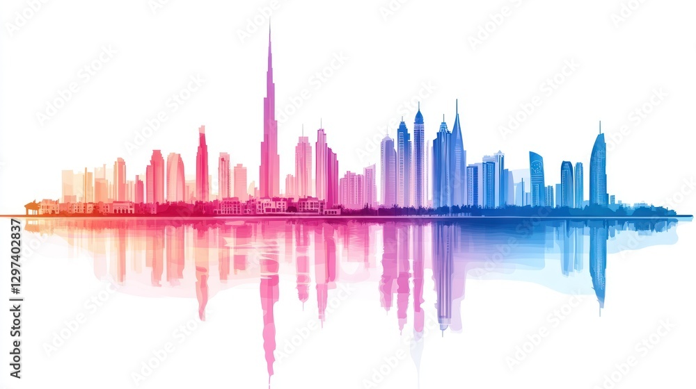 Colorful Dubai Skyline Reflection Colorful Dubai Skyline Reflection