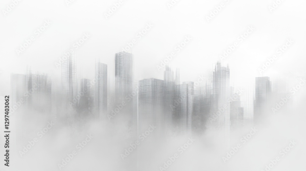 Foggy city skyline, misty urban landscape, tranquil, peaceful atmosphere, for use in a nature, travel or commercial background image Foggy city skyline, misty urban landscape, tranquil, peaceful atmosphere, for use in a nature, travel or commercial background image