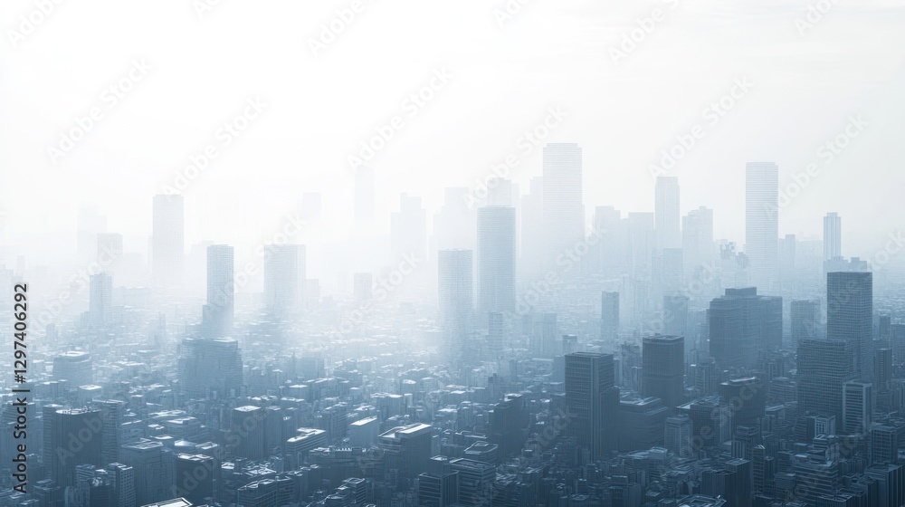Obraz premium City skyline obscured by fog, aerial view, urban landscape