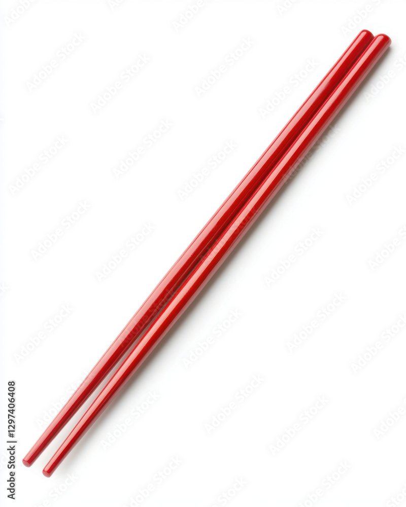 Classic red lacquered chopsticks isolated on clean white background, perfect for dining Classic red lacquered chopsticks isolated on clean white background, perfect for dining