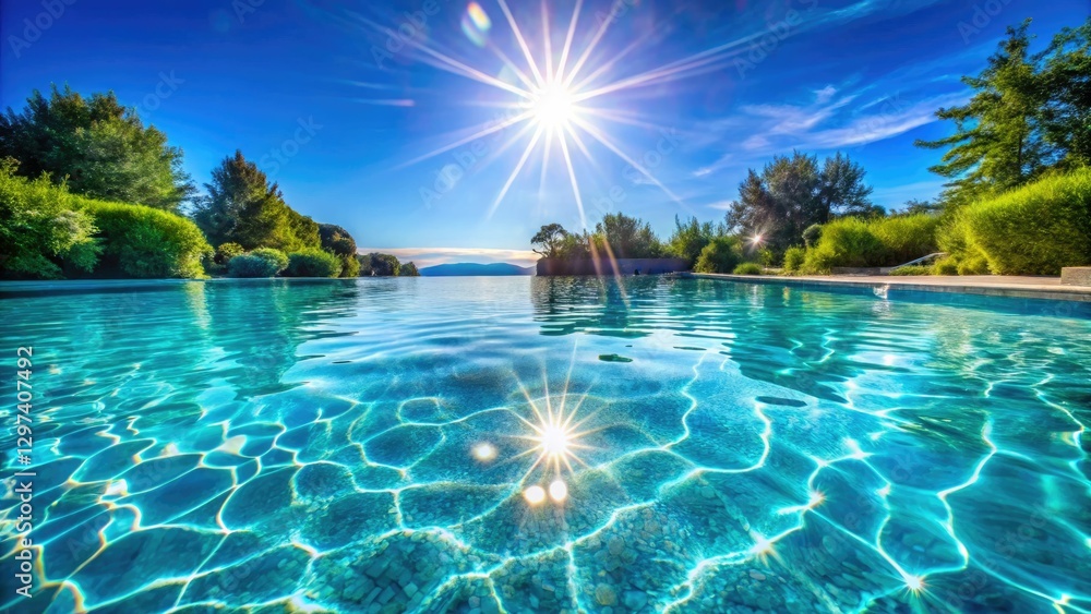 Obraz premium Sparkling, clear blue pool water, perfect for a refreshing summer swim and poolside relaxation.
