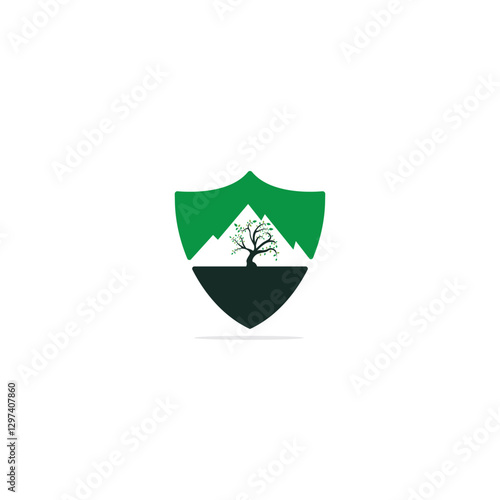 Mountain and tree vector logo design. Logo for travel, farming and ecology concepts.